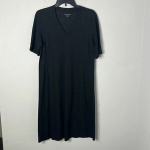 Eileen Fisher Black V-neck Hemp Blend T-shirt Dress